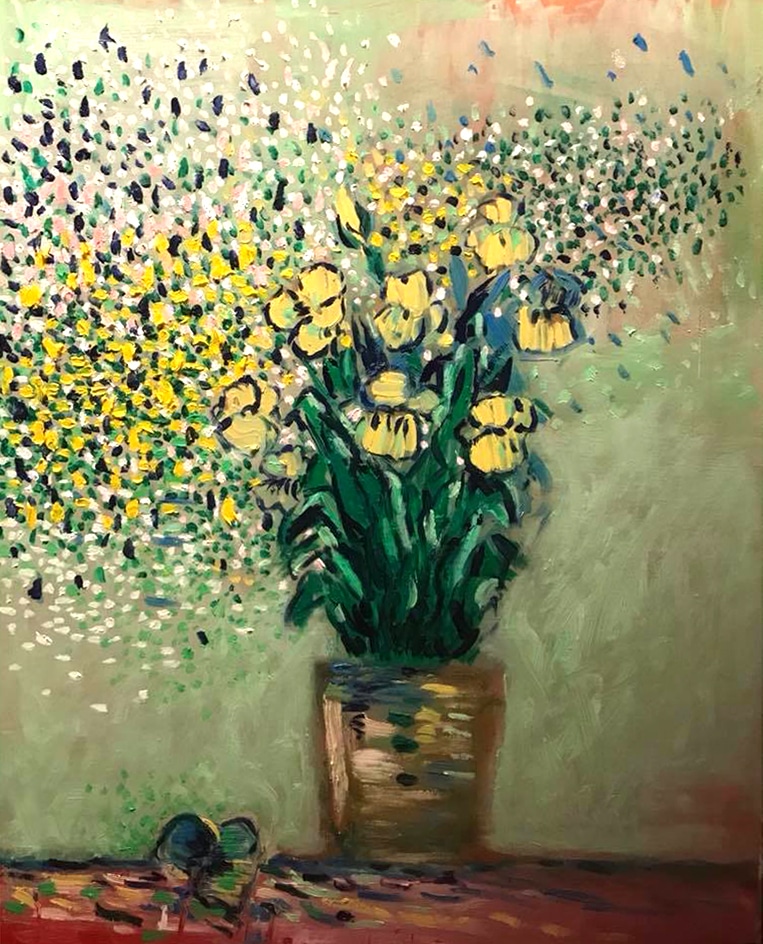 les Iris jaunes - tableau a l'huile - patrick najar - galerie carrée